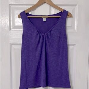 LOFT Purple Tank Top with Pleated Neckline